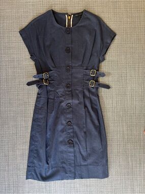 Marc by Marc Jacobs Navy Button-Front Dress with Side Buckles